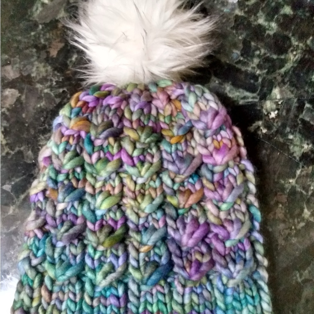 New Handknit Malabringo Rasta Merino Wool Hat-Removable Pom Pom